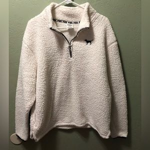 Victoria’s Secret Pink Large White/Black 1/4 Zipper Sherpa sweatshirt